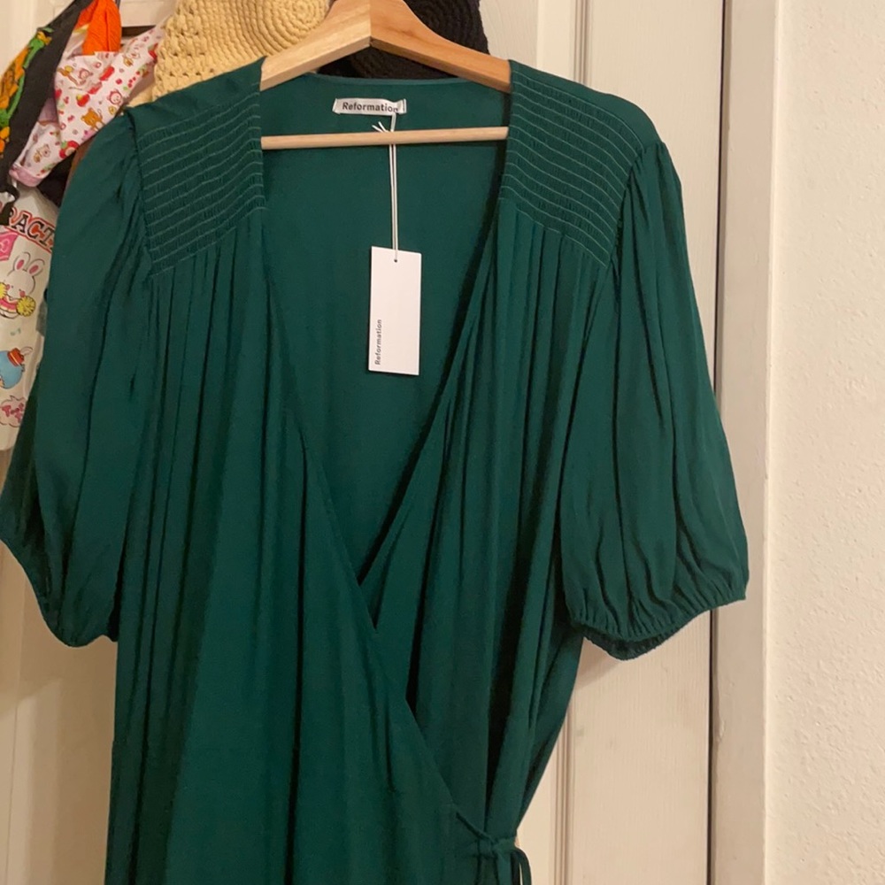 Reformation Augustina Green Wrap Maxi Dress New